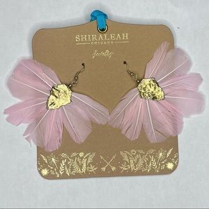 SHIRALEAH CHICAGO Chantae Pink Feather Earrings Boho Dangle Hoops NWT